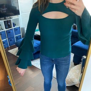 Green cutout bell sleeve top